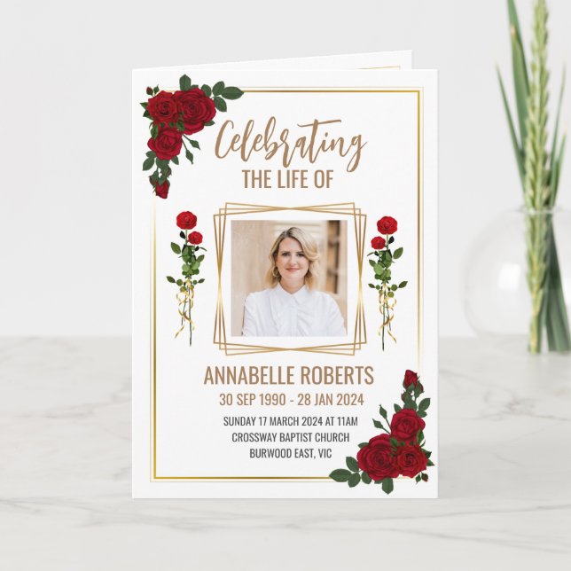 Begravningsprogram - Röd ros och Gräns Program (Framsida)