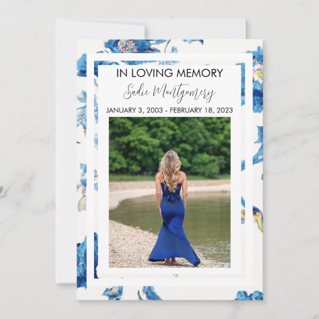 Begravningsprogrammet Blue blommigt kant Inbjudningar (Framsida)