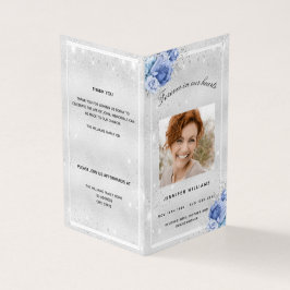 Begravningsprogrammet glitter med foto av blått bl kort