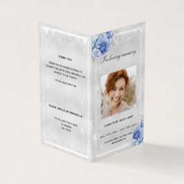 Begravningsprogrammet glitter med foto av blått bl kort