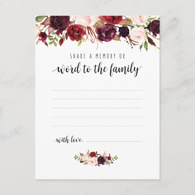 Begravningstjänst, Burgundy, Dela ett minne Kort (Framsida)