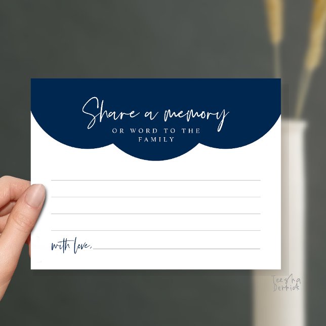 Begravningstjänst, Dela ett minne Minneskort Vykort (Funeral Service, Share a memory or words to the family Memorial Card in Navy Blue)