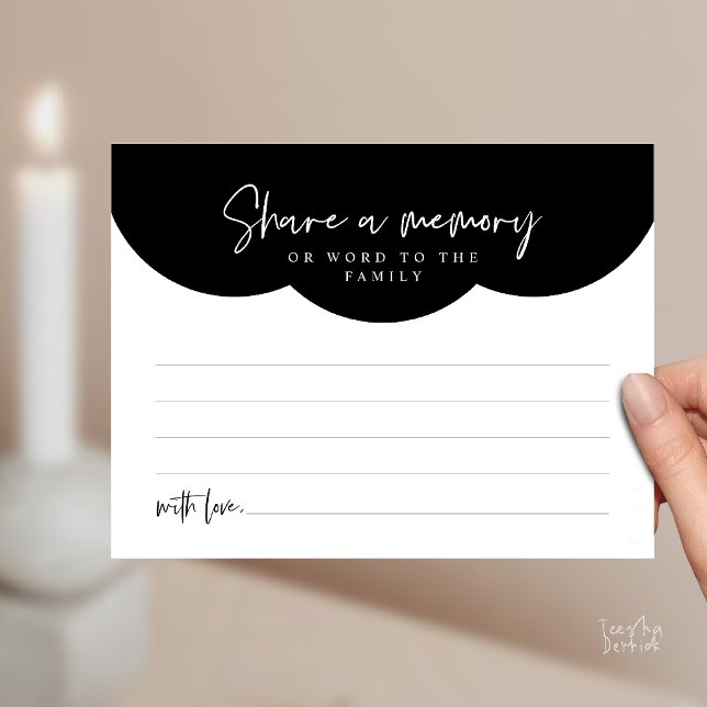 Begravningstjänst, Dela ett minne Minneskort Vykort (Funeral Service, Share a memory or words to the family Memorial Card in Black and White)