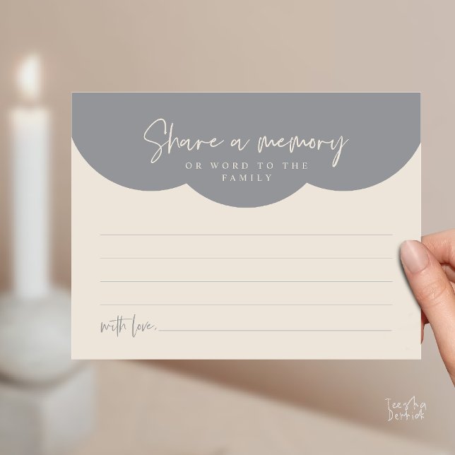 Begravningstjänst, Dela ett minne Minneskort Vykort (Funeral Service, Share a memory or words to the family Memorial Card in Cream Grey)
