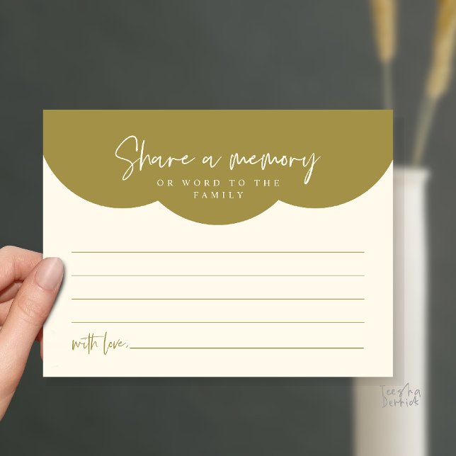 Begravningstjänst, Dela ett minne Minneskort Vykort (Funeral Service, Share a memory or words to the family Memorial Card in Gold Yellow Cream)