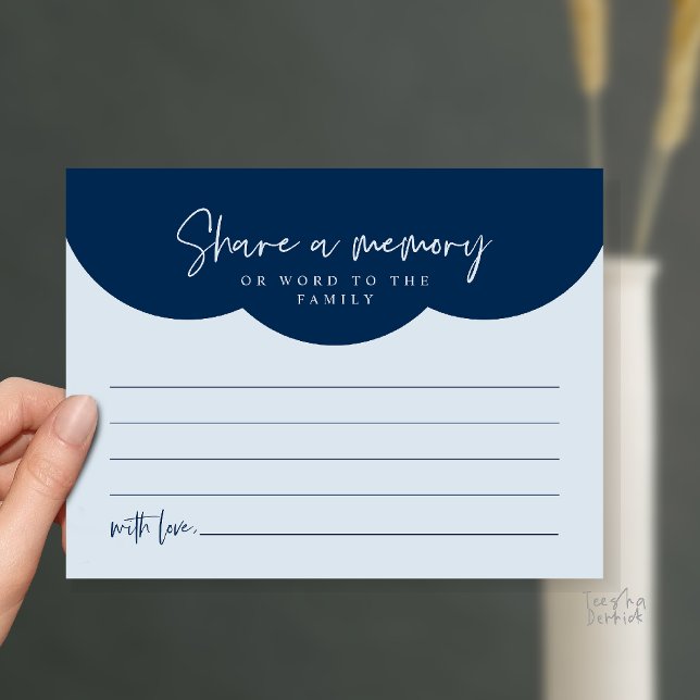 Begravningstjänst, Dela ett minne Minneskort Vykort (Funeral Service, Share a memory or words to the family Memorial Card in Misty Navy Blue)