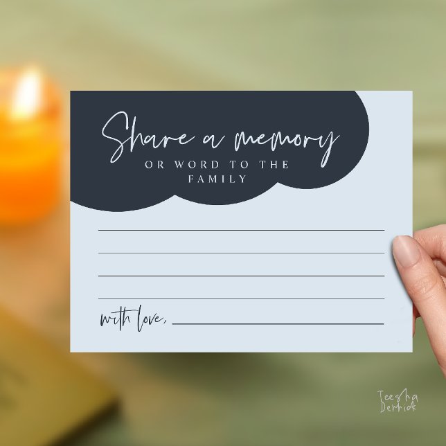 Begravningstjänst, Dela ett minne Minneskort Vykort (Funeral Service, Share a memory Memorial, word to family Card in misty Blue)