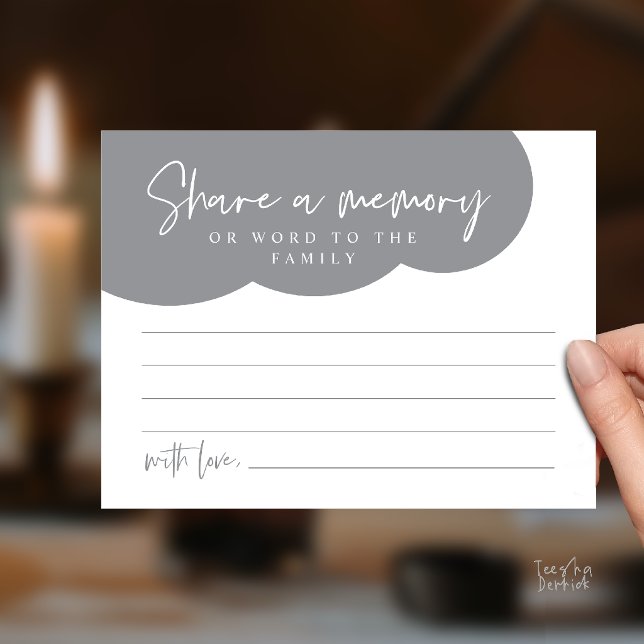 Begravningstjänst, Dela ett minne Minneskort Vykort (Funeral Service, Share a memory Memorial, word to family Card in dark grey)