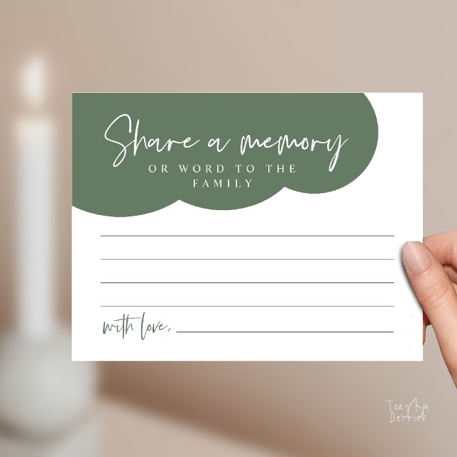 Begravningstjänst, Dela ett minne Minneskort Vykort (Funeral Service, Share a memory Memorial, word to family Card in sage green)