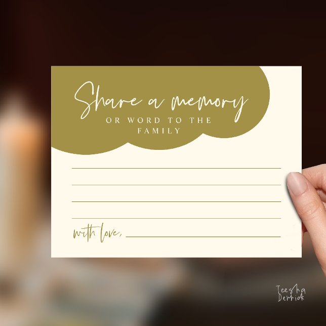Begravningstjänst, Dela ett minne Minneskort Vykort (Funeral Service, Share a memory Memorial, word to family Card in gold yellow cream)