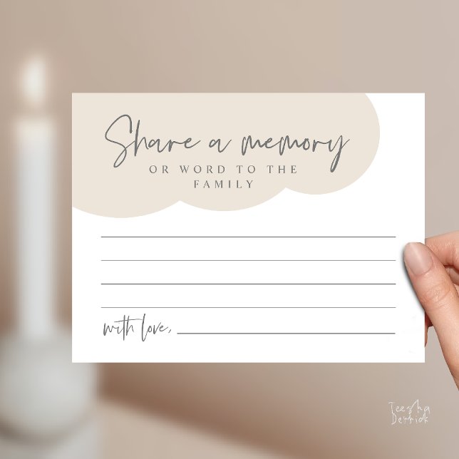 Begravningstjänst, Dela ett minne Minneskort Vykort (Funeral Service, Share a memory Memorial, word to family Card in grey cream)