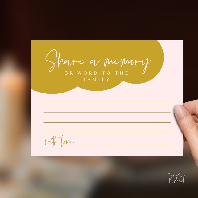 Begravningstjänst, Dela ett minne Minneskort Vykort (Funeral Service, Share a memory Memorial, word to family Card in gold blush)