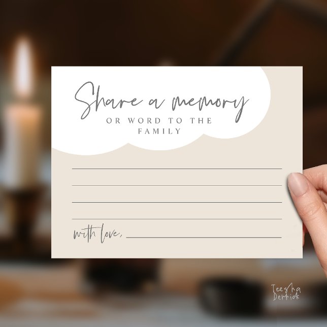 Begravningstjänst, Dela ett minne Minneskort Vykort (Funeral Service, Share a memory Memorial, word to family Card in cream dark grey)