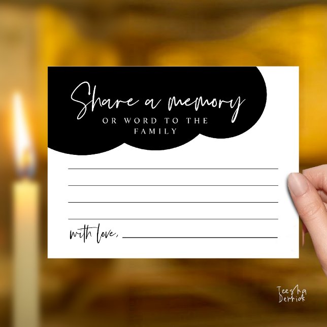 Begravningstjänst, Dela ett minne Minneskort Vykort (Funeral Service, Share a memory Memorial, word to family Card in classy black)