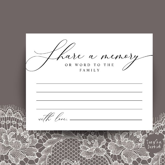 Begravningstjänst, Dela ett minne Minneskort Vykort (Funeral Service, Share a memory Memorial Card in Black and White)