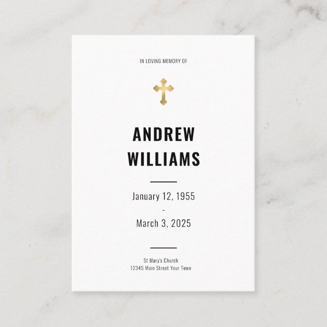 Begravt Prayer Card Black and White Visitkort (Framsida)