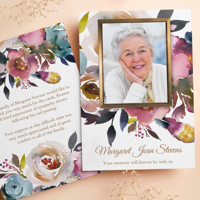 Begravt tack för ditt kort Dusty Blue & Misty Ro 1 (Photo Sympathy Bereavement Memorial Funeral Thank You Card)