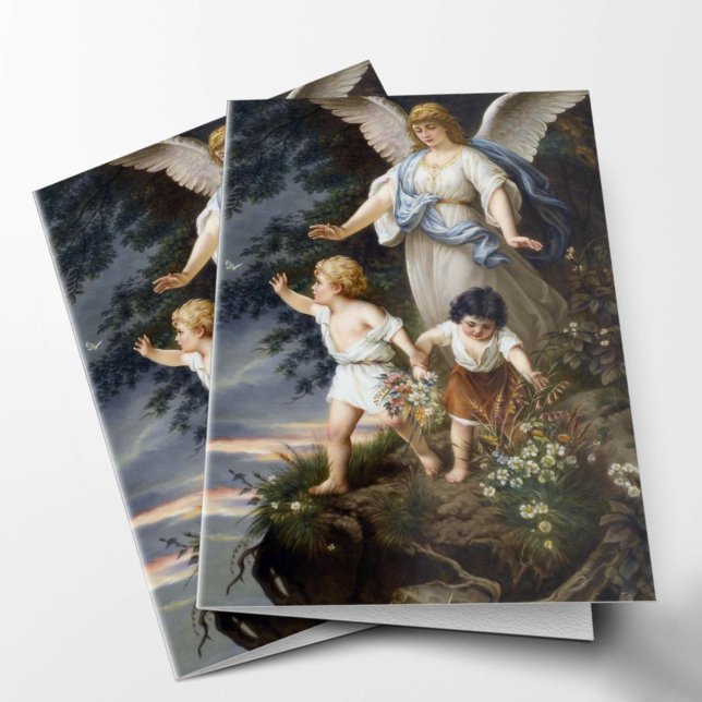 Begravt tackkort | Angel Watching 01 Hälsningskort (Angels Watching Over Sympathy Condolence Bereavement Catholic Religious Funeral Thank You Card)