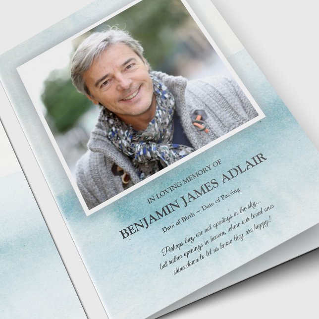 Begravt tackkort | Blått vattenfärgsfilter Tvättar (Sympathy Photo Celebration of Life, In Loving Memory, Forever in our Hearts Funeral thank you cards)