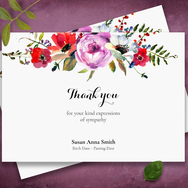 Begravt tackkort | Blommigtar för skog Tack Kort (Forest Florals Bereavement Sympathy Memorial Funeral thank You Card)