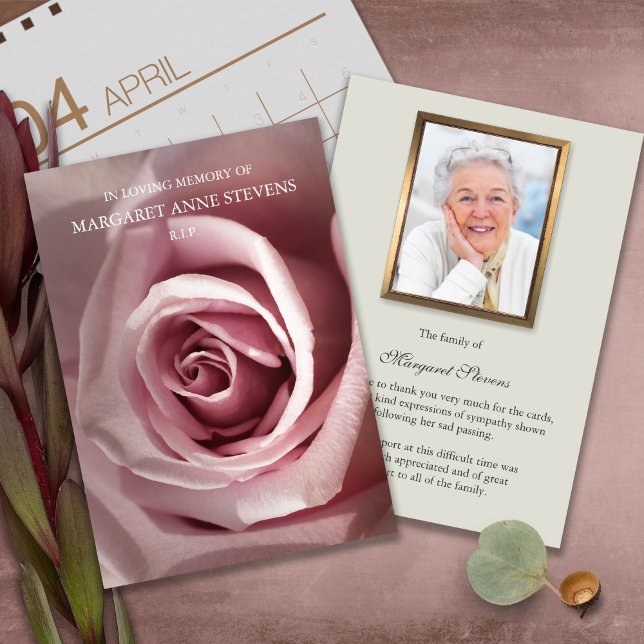 Begravt tackkort | Dusty Rosa ros Tack Kort (funeral thank you cards, bereavement, elegant, simple, celebration of life, sympathy card)