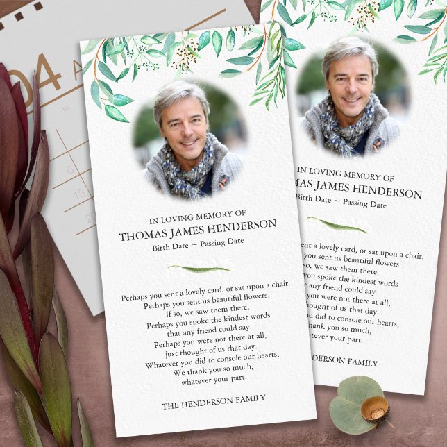 Begravt tackkort | Eukalyptus Tack Kort (funeral thank you cards, bereavement, elegant, simple, celebration of life, sympathy card)