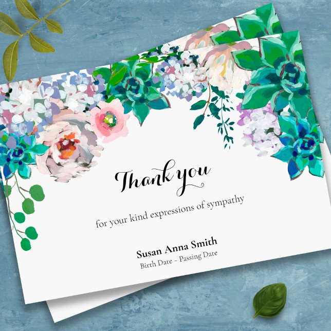 Begravt tackkort | Fredlig Garden Tack Kort (floral bereavement sympathy memorial funeral thank you card)