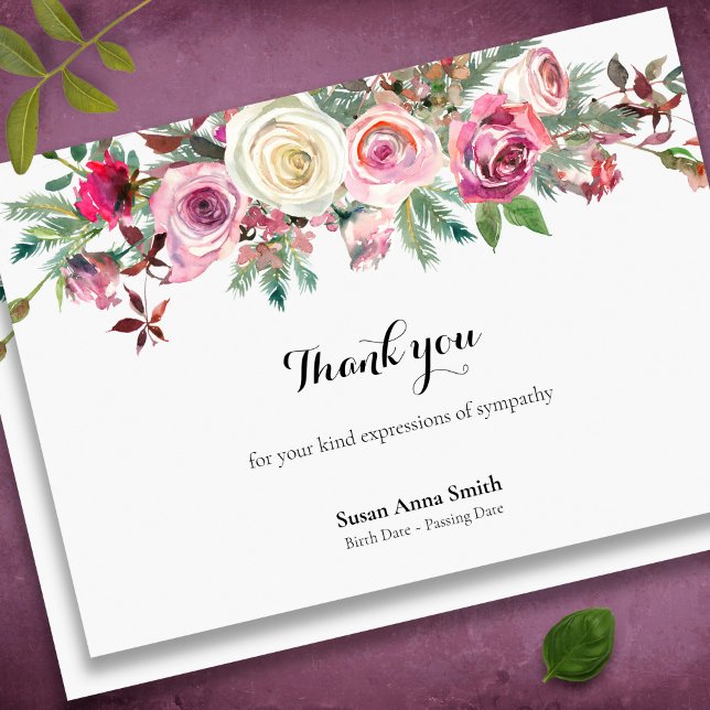 Begravt tackkort | Frosty Ro Tack Kort (Winter roses bereavement sympathy memorial funeral thank you card)