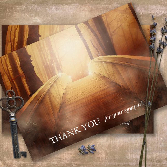 Begravt tackkort | Golden Bridge (Sympathy Photo Celebration of Life, In Loving Memory, Forever in our Hearts Funeral thank you cards)
