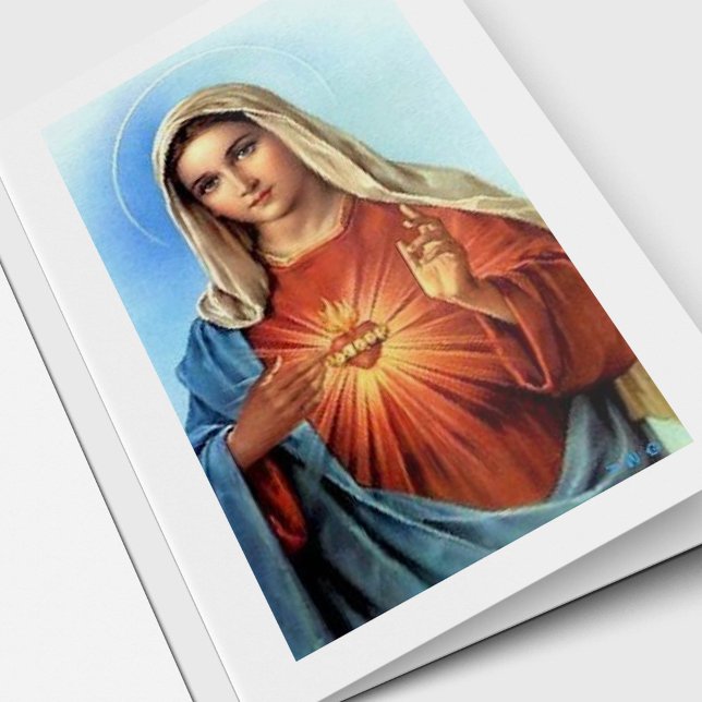 Begravt tackkort | Helig Heart Mary Kort (Bereavement Sympathy Sacred Heart of Mary Funeral Thank You Cards)