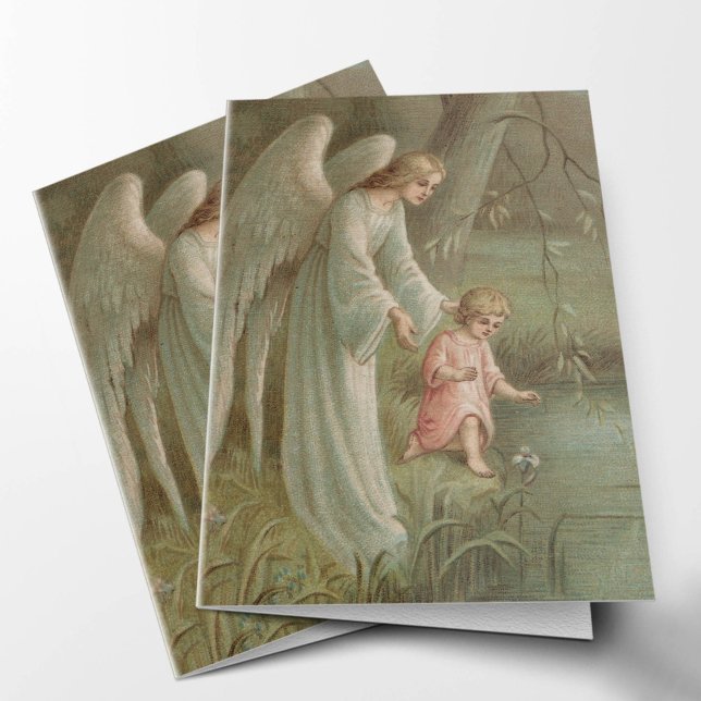 Begravt tackkort | Himmelgel 04 Hälsningskort (Angel Of Heaven Condolence Sympathy Catholic Religious Funeral Thank You card)