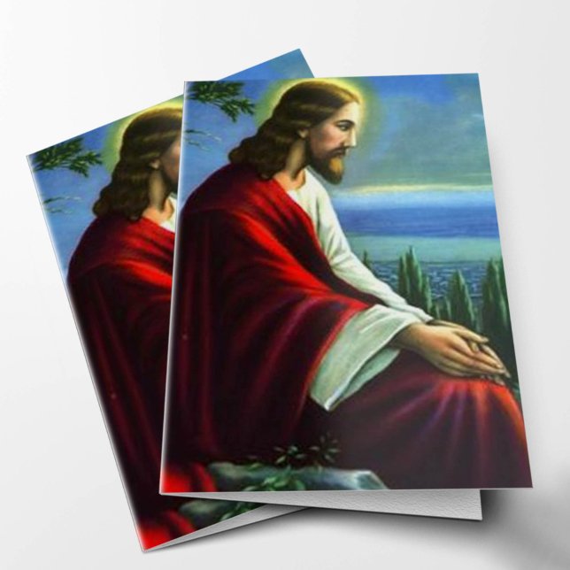 Begravt tackkort | Jesus Kristus Praying 02 OBS Kort (Jesus Christ Praying Memorial Sympathy Bereavement Funeral Thank You Card)
