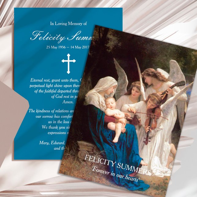 Begravt tackkort | Mary Sång i Änglar Inbjudningar (Mary Song of Angels Sympathy Bereavement Memorial Funeral Thank You Card)