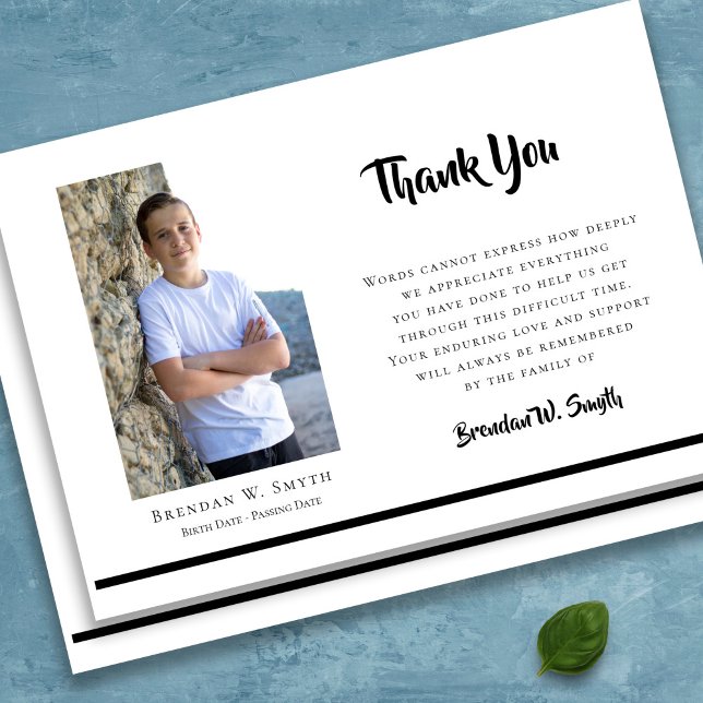 Begravt tackkort | Modern Stil Tack Kort (Modern Bereavement Photo Sympathy Funeral Thank You Card)