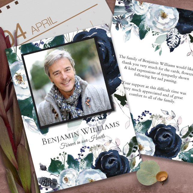 Begravt tackkort | Navy Peony Tack Kort (funeral thank you cards, bereavement, elegant, simple, celebration of life, sympathy card)