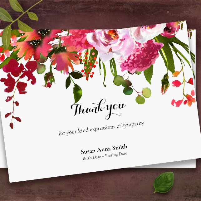 Begravt tackkort |  och korall tack kort (Pretty pink floral memorial sympathy bereavement funeral thank you cards)