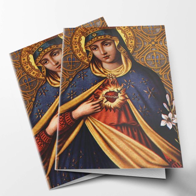 Begravt tackkort | Omakulat Heart Mary 02 OBS Kort (Immaculate Heart of Mary Sympathy Religious Funeral Thank You Card, Holy Card.)