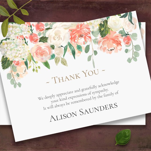 Begravt tackkort | Persikor och Blommigt av grädde Tack Kort (Peaches and cream sympathy funeral thank you card)