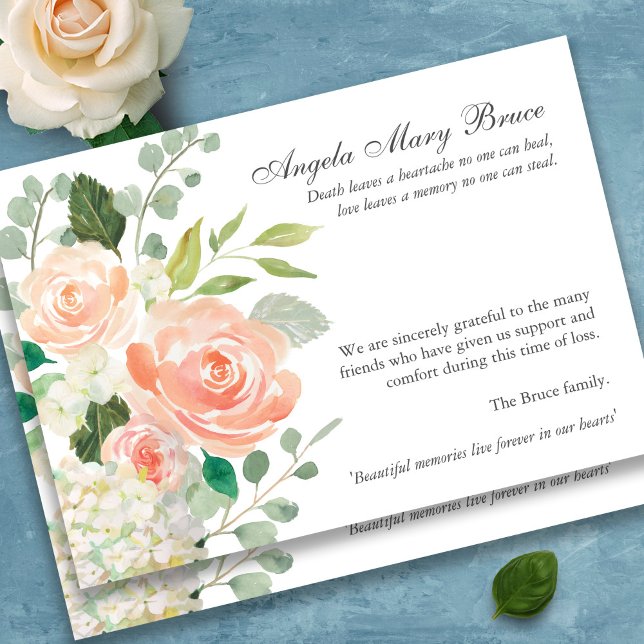 Begravt tackkort | Persikor Ro Tack Kort (Peach Roses watercolor floral sympathy bereavement funeral thank you card)