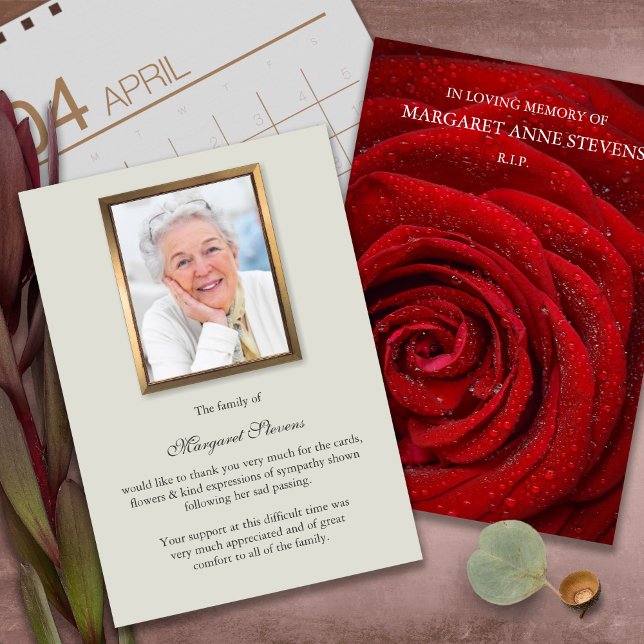 Begravt tackkort | RÖD ROS Tack Kort (funeral thank you cards, bereavement, elegant, simple, celebration of life, sympathy card)