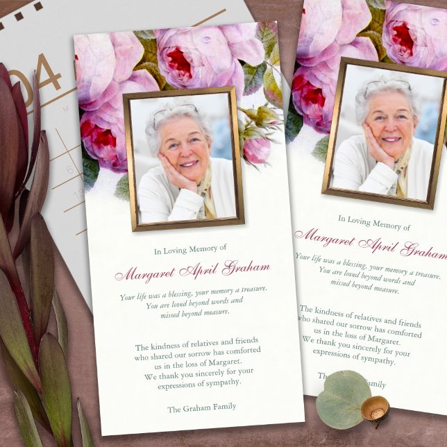 Begravt tackkort | Rosa Botaniskt Ro Tack Kort (funeral thank you cards, bereavement, elegant, simple, celebration of life, sympathy card)