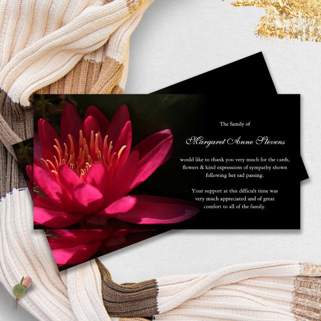Begravt tackkort | Rosa Waterlily Tack Kort (funeral thank you cards, bereavement, elegant, simple, celebration of life, sympathy card)