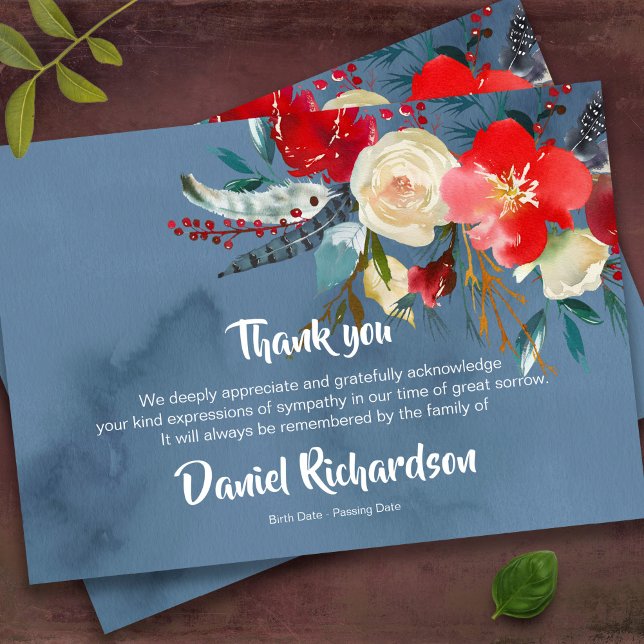 Begravt tackkort | Scandi Blommigt Boho Tack Kort (Scandi Boho Floral Bereavement Memorial Sympathy Funeral Thank You Card)
