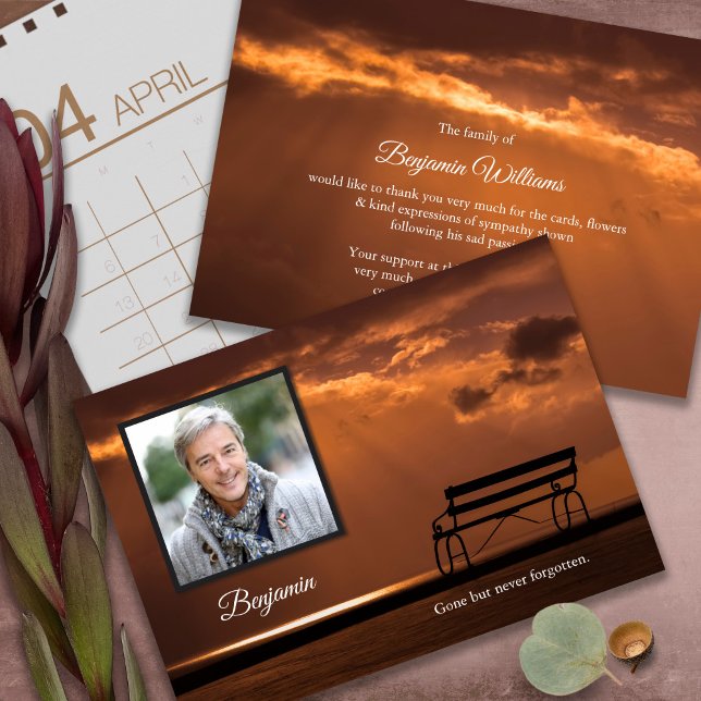 Begravt tackkort | Solnedgång med foto Tack Kort (funeral thank you cards, bereavement, elegant, simple, celebration of life, sympathy card)