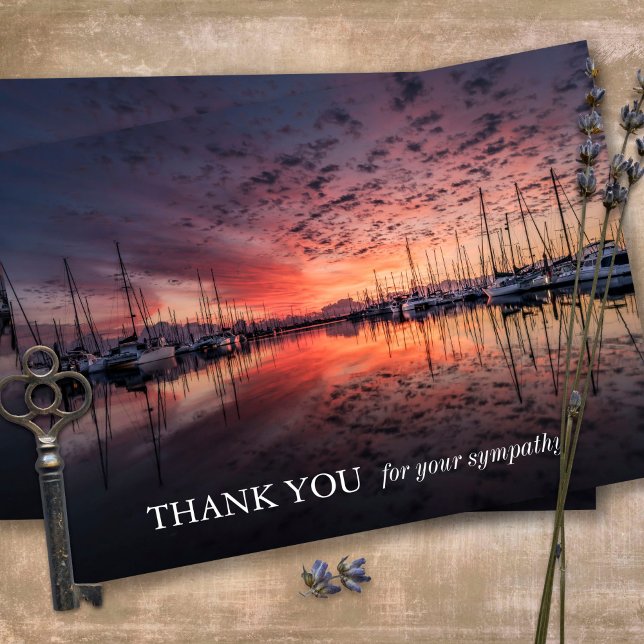 Begravt tackkort | Solnedgång vid dockorna (Sympathy Photo Celebration of Life, In Loving Memory, Forever in our Hearts Funeral thank you cards)