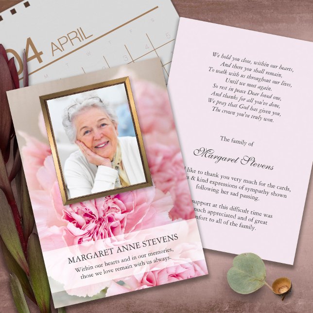 Begravt tackkort | Söt Rosa Peony 5 Tack Kort (funeral thank you cards, bereavement, elegant, simple, celebration of life, sympathy card)