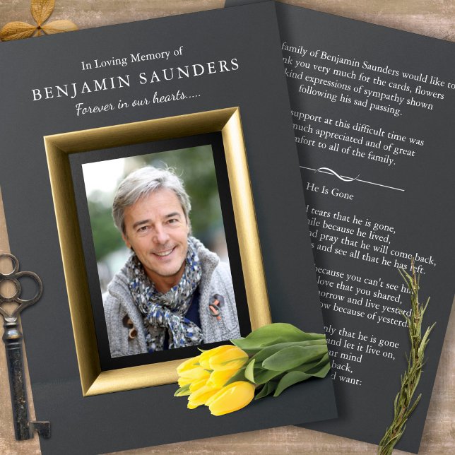 Begravt tackkort | Stäng dig | (Forever In Our Hearts, Yellow Tulips, Celebration of life, In Loving Memory, Funeral Thank You Cards)