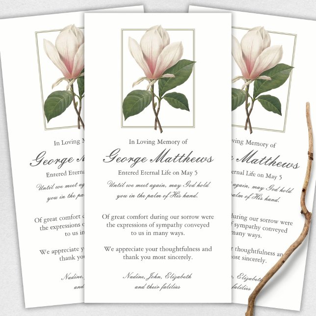 Begravt tackkort | Sweet Antique Magnolia Tack Kort (funeral thank you cards, bereavement, elegant, simple, celebration of life, sympathy card)