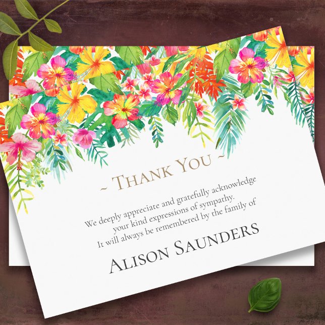 Begravt tackkort | Tropiska blommor Tack Kort (Tropical Florals Bereavement Memorial Sympathy Funeral Thank You Cards)