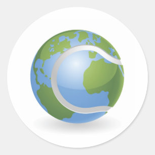 Begrepp för boll för världsjordklottennis runt klistermärke